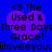Blue background with four purple heart shapes, each containing black text reading '<3 The Used & Three Days Grace! iiloveeyou' in pixelated font.