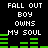 Black background with white pixelated text reading "FALL OUT BOY OWNS MY SOUL" and green horizontal bar graphs below the text, displayed in two identical side-by-side