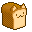 Pixel art contact sheet of 14 animated frames showing a bread loaf character with cat ears and changing facial expressions on a gray background.
