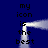 Blue background with white light trails forming a loop around black text reading 'my icon is the best' repeated in two mirrored