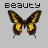 Yellow and black butterfly icon with red accents on wings, displayed in multiple states including full wings, folded wings, and shadowed versions.