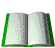 Animated sequence of a book's pages turning, showing sequential motion from open to closed states with green borders.