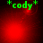 *cody* in green text above a red gradient background with shifting light effects; four show sequential changes to the glowing dot's position and size