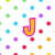 Pixelated text 'J e nn A jenna' in yellow with pink outlines on a white background with multicolored dots.