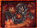 A pixelated devil-themed icon with fiery background elements and a central figure in blue armor-like attire.