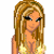 A 50x50 pixel animated buddy icon featuring a cartoon woman with long blonde hair and green eyes on the left, paired with green text reading "thug lv baby" on a black background to the right.
