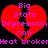 Two identical red broken hearts with pink text reading "Big state Depression now Heat broken" on a black background.