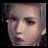Pixelated close-up of a person's face with light skin and dark hair, next to stylized text on a black background.