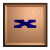 A sequence of nine pixelated frames showing a blue 'X' symbol transforming from fragmented to solid within brown square borders.