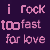 Pixelated text 'i rock too fast for love' in pink and white on dark purple background, with animated pixel changes across repeated