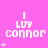 Pixelated pink background with white text 'I LUV connor' and small pink hearts, showing animation variations in heart count per frame.