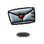Four animated frames of a cartoon envelope icon with red heart symbol, displayed in 2x2 contact sheet on gray background.