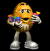 A pixelated yellow M&M character holding a rainbow-colored object against a black background, next to green text reading "Original Icons .com" on a dark green backdrop.