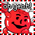Red cartoon character with smiling face and arms raised, surrounded by red-and-black checkered border, text "oh yeah!" in pixelated font.
