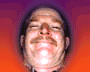 A sequence of five facial expressions on a single figure against a gradient background, transitioning from closed eyes to open mouth.
