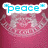Animated icon with pink background showing three text labels: "peace" in cyan, "love" in magenta, and "couture" in teal.