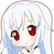 Pixelated anime-style character with light blue hair, red eyes, and a neutral expression against a white background.