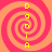 Four identical spiral patterns arranged in a , each with vertical yellow text reading 'DORIA' on an orange-pink background