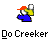 Pixelated character with blue body, red cap, yellow arm, and white head in multiple poses above text reading "Do Creeker" on gray background.