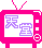 Pink retro TV-shaped icons with white screens displaying purple Chinese characters and symbols, arranged in a on gray background