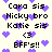Pixelated text and purple hearts on a light background, with repeated phrases and heart symbols in a static arrangement.