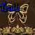 Four golden butterfly icons arranged in a on a brown background, each paired with a colored word: Truth, Beauty, Love, Freedom