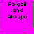 Four identical pink square with black borders display "Abigail and Alacyia" text; top-right has a black heart, bottom-right has a black asterisk