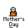 A 5x4 contact sheet of animated Mother's Day buddy icons showing a pixelated character in an orange shirt with white head, holding flowers and displaying text bubbles across frames.