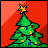 A 4x4 contact sheet of pixel art Christmas tree animations with red backgrounds, showing text changes from 'MERRY' to 'X-MAS' across frames.