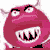 Pixelated pink cartoon monster face with horns and sharp teeth next to red text reading "BARNEY BARNEY HAS GONE EVIL!" on white background.