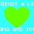 Pixelated green hearts on cyan background with repeated white text fragments.