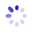 Circular arrangement of light blue and dark blue pixelated shapes rotating clockwise on a gray background.