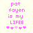 Pixelated pink text reads 'pot foyen is my LIFE' with five heart symbols below on a light background, two versions differ in heart animation.