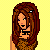 Pixelated female character with long brown hair, wearing a black choker and patterned top against yellow background.