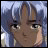 A 48x48 pixel buddy icon featuring a split composition with an anime-style character on the left and stylized text on the right against a black background.