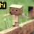 A pixelated image shows a blocky character with outstretched arms on a grassy path, next to a cat wearing a green frog hat and text overlays.