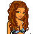 Pixelated cartoon woman with long brown hair and green eyes wearing a blue bikini top, displayed in multiple positions