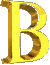 Three vertical of identical golden 3D letter B icons on a gray background, each showing a different frame of animation with varying light reflections