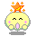 Pixelated yellow character with closed eyes, pink cheek marks, and a purple mouth; orange star on head with small stars above it in one state.