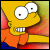 Pixelated cartoon character with yellow skin, wide eyes, and orange pants against a blurred background of red, green, and blue hues.