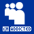 Static blue background with white pixelated group of three figures and 'HM ADDICTED' text below each figure.
