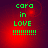 Green pixelated text 'caro in LOVE !!!!!!!!!' on red gradient background with subtle circular patterns.