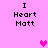 Pixelated text "I Heart Matt" on pink background with animated pink hearts appearing in different positions.