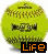 A pixelated green baseball with brown stitching and a black-and-orange 'LiFe' text overlay, shown in two where the lower-right corner of the text changes from black to orange