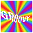 A 4x3 contact sheet of a rainbow-hued animated icon showing the word 'GROOVY' in white pixelated text rotating against a radial striped background with red, orange, yellow, green, blue, and purple bands.