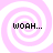 Four identical pixelated spiral patterns in light pink and white with the text 'WOAH...' in black pixelated font centered on each spiral.
