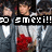 Pixelated image of people in gray suits with red accents, overlaid with bold black-and-white text reading "type your words here" and "smexi!!!".