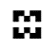 Black and white pixelated icon with two mirrored M-shaped forms stacked vertically on a white background.