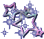 Animated star-shaped icon with pink and blue outlines, surrounded by small glowing stars on a gray background.