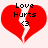 Red broken heart with black text 'Love Hurts <3' on light pink background, two identical static frames side-by-side.
